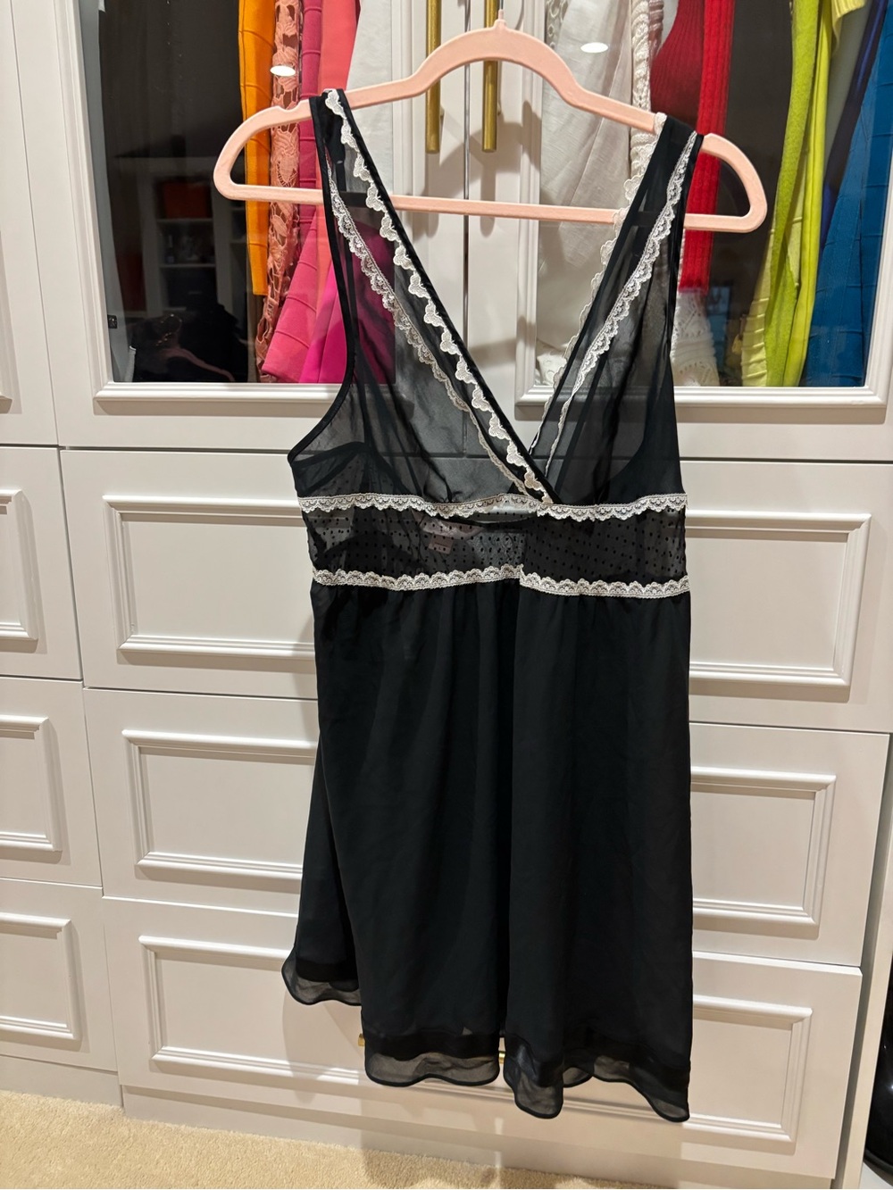 Victoria's Secret Black Chemise with White Lace Trim